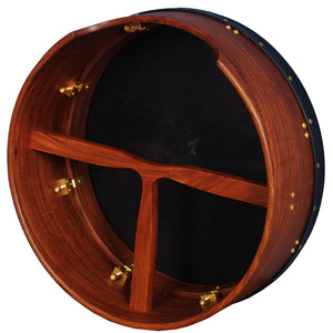 MUZIKOR 16"X6" HEARTLAND TUNABLE DEEP RIM BODHRAN ROSEWOOD T-BAR BLACK SKIN DRUM