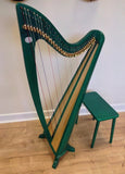 34 STRING CLADDAGH HARP - EMBLEM GREEN