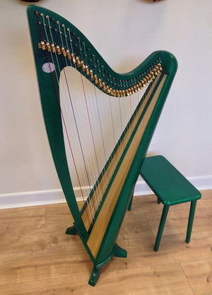 34 STRING CLADDAGH HARP - EMBLEM GREEN